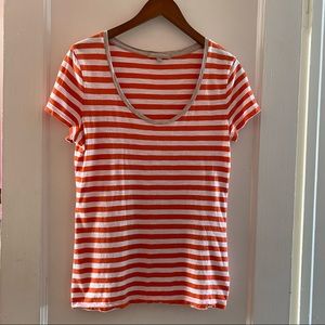 Banana Republic Women’s Short Sleeve Knit Shirt, Size M. Orange & White Stripes.